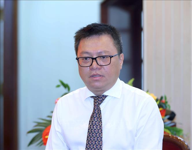 Đồng chí Lê Quốc Minh, Uỷ viên Trung ương Đảng, Tổng Biên tập Báo Nhân Dân, Chủ tịch Hội Nhà báo Việt Nam phát biểu tại buổi làm việc. Ảnh: Phương Hoa - TTXVN
