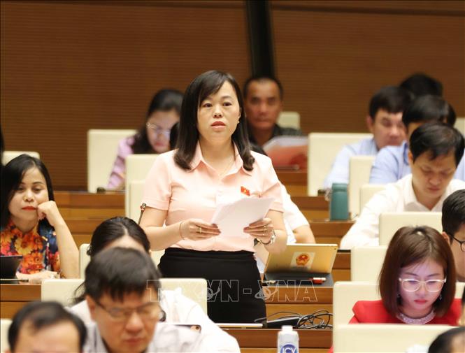 Đại biểu Quốc hội tỉnh Yên Bái Khang Thị Mào phát biểu ý kiến. Ảnh: Phương Hoa – TTXVN 