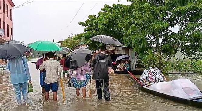 Ngập lụt sau những trận mưa lớn tại Karimganj, Ấn Độ ngày 19/6/2024. Ảnh: ANI/TTXVN
