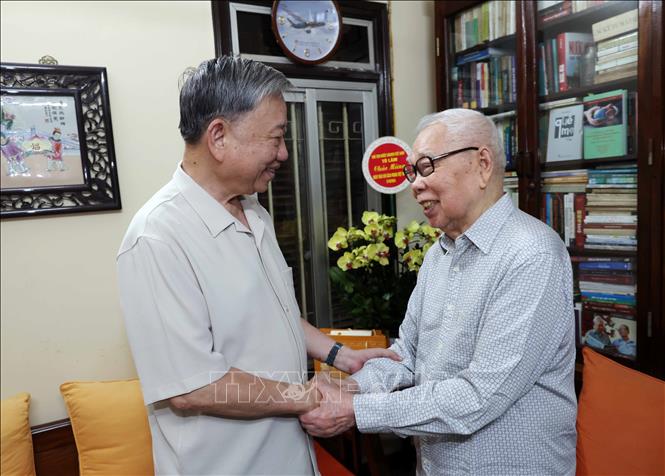President To Lam visits Phan Quang, former President of the Vietnam Journalists Association and former General Director of Radio the Voice of Vietnam. VNA Photo: Nhan Sáng