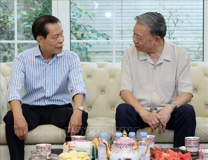 President To Lam visits Vu Van Hien, former General Director of Vietnam Television. VNA Photo: Nhan Sáng