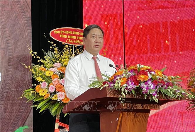 Chủ tịch UBND tỉnh Ninh Thuận Trần Quốc Nam phát biểu tại buổi lễ. Ảnh: Công Thử - TTXVN