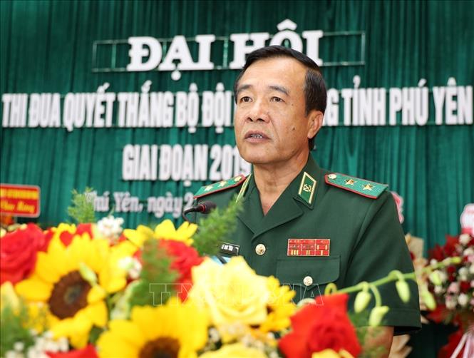 Trung tướng Lê Đức Thái, Ủy viên Trung ương Đảng, Ủy viên Quân ủy Trung ương, Tư lệnh Bộ đội Biên phòng phát biểu. Ảnh: Xuân Triệu - TTXVN