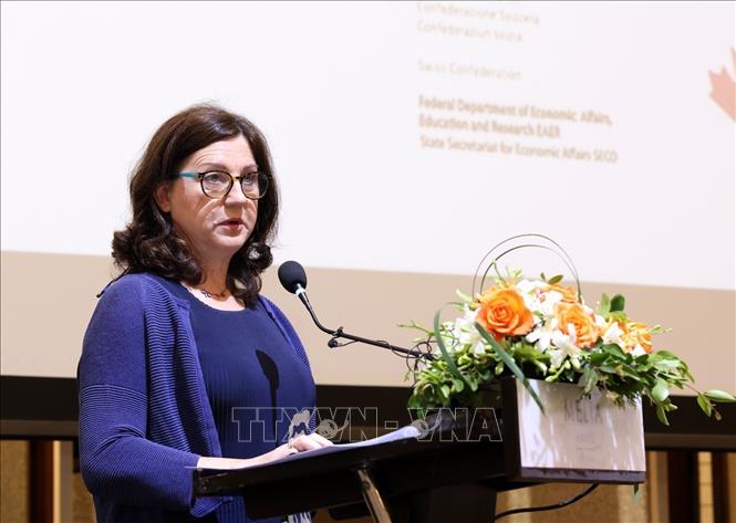 Alma Kanani, Practice Manager in the East Asia and Pacific Region of the World Bank, speaks at a ceremony announcing the results of PEFA report. VNA Photo: Phạm Hậu