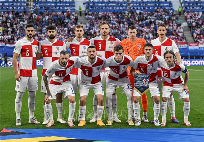 Đội hình tuyển Croatia trong trận đối đầu với Italy ở trận lượt cuối vòng bảng Euro 2024 ngày 24/6/2024. Ảnh: THX/TTXVN