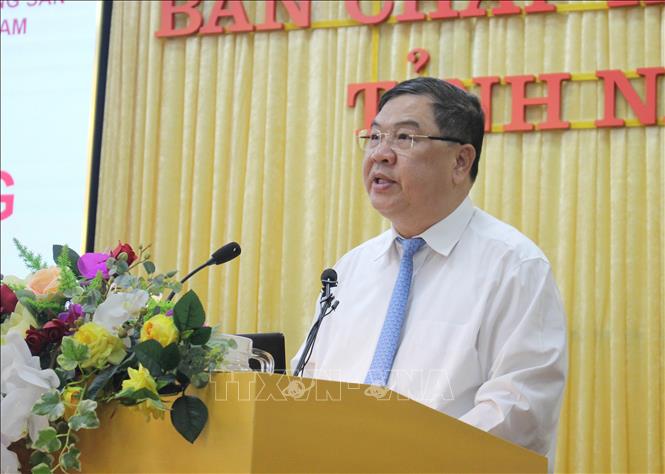 Bí thư Tỉnh uỷ Nam Định Phạm Gia Túc phát biểu tại Hội thảo. Ảnh: Công Luật-TTXVN