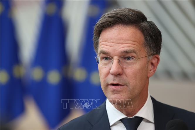 (Tư liệu) Thủ tướng Hà Lan Mark Rutte phát biểu với báo giới tại Brussels, Bỉ, ngày 18/6/2024. Ảnh: THX/TTXVN