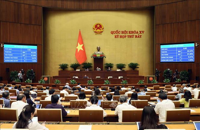 447 out of the 454 deputies present in the sitting, or 91.98% of the total number of deputies, said “yes” to the Law on Roads. VNA Photo