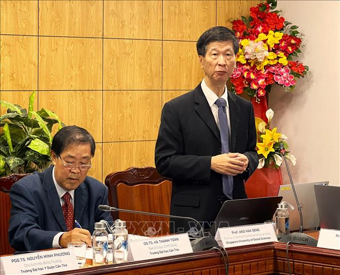 Giáo sư Ang Hak Seng, Đại học Khoa học Xã hội và Nhân văn, Singapore phát biểu tại tọa đàm. Ảnh: Ánh Tuyết - TTXVN