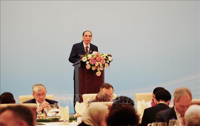 Nguyên Tổng Bí thư Nông Đức Mạnh phát biểu tại Lễ kỷ niệm. Ảnh: Công Tuyên-Pv  TTXVN tại Bắc Kinh