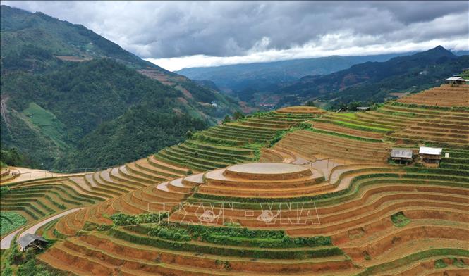 Ruộng bậc thang là sự kết hợp hoàn hảo giữa vẻ hùng vĩ của núi rừng cùng vẻ đẹp của lao động sáng tạo, trải qua bao đời thế hệ. Ảnh: Tuấn Anh - TTXVN

