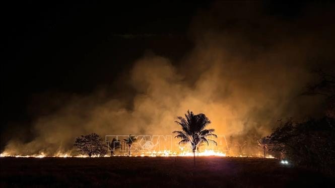 Khói lửa bốc lên từ đám cháy rừng gần Canta, Brazil. Ảnh: Getty Images/TTXVN