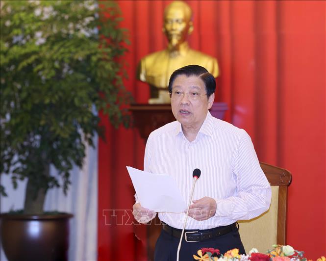 Đồng chí Phan Đình Trạc, Uỷ viên Bộ Chính trị, Bí thư Trung ương Đảng, Trưởng Ban Nội chính Trung ương, Thường trực Tiểu ban Văn kiện phát biểu chỉ đạo hội nghị. Ảnh: Phương Hoa – TTXVN