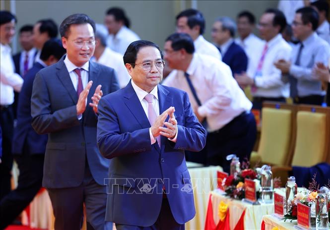 Thủ tướng Phạm Minh Chính đến dự Hội nghị công bố Quy hoạch tỉnh Hưng Yên. Ảnh: Dương Giang-TTXVN 

