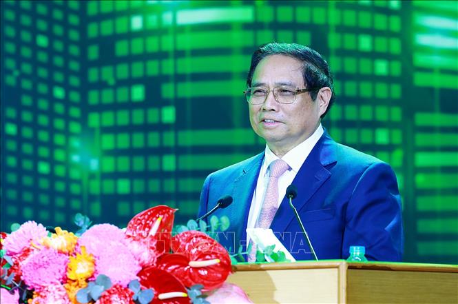 Thủ tướng Phạm Minh Chính phát biểu tại Hội nghị công bố Quy hoạch tỉnh Hưng Yên. Ảnh: Dương Giang-TTXVN