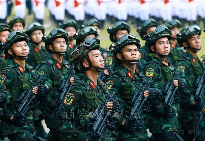 Khối chiến sĩ Đặc nhiệm Quân đội nhân dân Việt Nam diễu binh tại Lễ mit tinh, diễu binh, diễu hành kỷ niệm 70 năm Chiến thắng lịch sử Điện Biên Phủ (7/5/1954 - 7/5/2024). Ảnh: Dương Giang - TTXVN