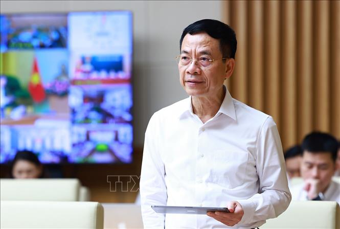 Bộ trưởng Bộ Thông tin và Truyền thông Nguyễn Mạnh Hùng phát biểu. Ảnh: Dương Giang-TTXVN