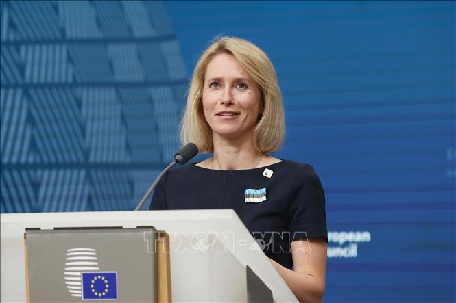 (Tư liệu) Thủ tướng Estonia Kaja Kallas phát biểu họp báo tại hội nghị thượng đỉnh của Liên minh châu Âu (EU) tại Brussels, Bỉ, ngày 28/6/2024. Ảnh: THX/TTXVN