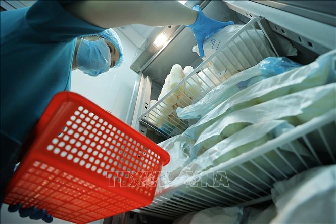 Tủ bảo quản sữa thô tại ngân hàng sữa mẹ, bệnh viện Phụ Sản – Nhi Đà Nẵng. Ảnh: Minh Quyết – TTXVN