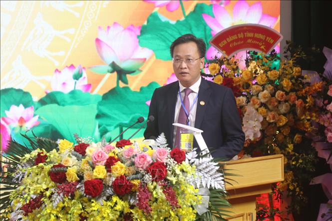 Bí thư Tỉnh ủy Hưng Yên Nguyễn Hữu Nghĩa phát biểu tại Đại hội. Ảnh: Đinh Văn Nhiều-TTXVN