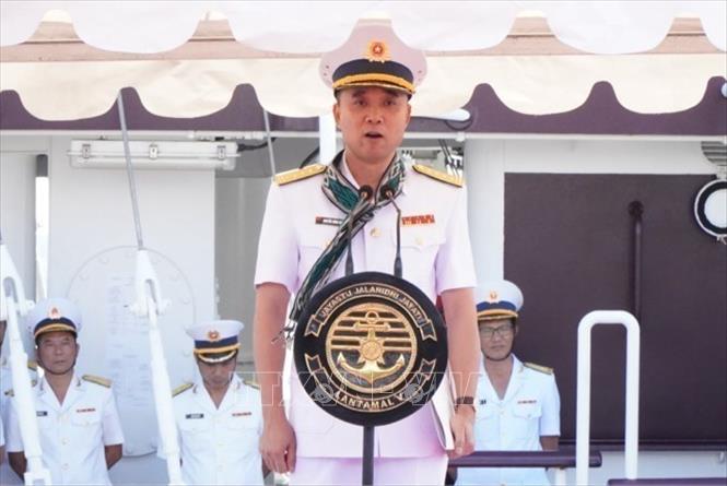 Head of the Vietnamese delegation, Deputy Director of the Vietnam Naval Academy Nguyen Dinh Giang at the welcome ceremony. VNA Photo: Đào Trang