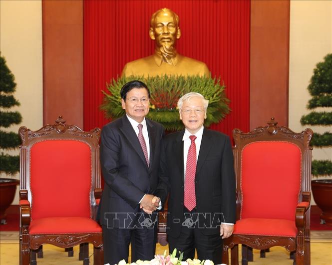 Tổng Bí thư, Chủ tịch nước Nguyễn Phú Trọng tiếp Thủ tướng Lào Thongloun Sisoulith thăm chính thức Việt Nam (Hà Nội, 1/10/2019). Ảnh: Trí Dũng – TTXVN