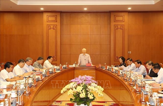 Tổng Bí thư Nguyễn Phú Trọng, Trưởng Ban Chỉ đạo Trung ương về phòng, chống tham nhũng, tiêu cực chủ trì họp Thường trực Ban Chỉ đạo, sáng 10/5/2022. Ảnh: Trí Dũng – TTXVN