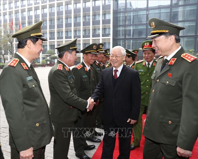 Tổng Bí thư Nguyễn Phú Trọng đến dự Hội nghị Công an toàn quốc lần thứ 73 (Hà Nội, 15/1/2018). Ảnh: Trí Dũng – TTXVN