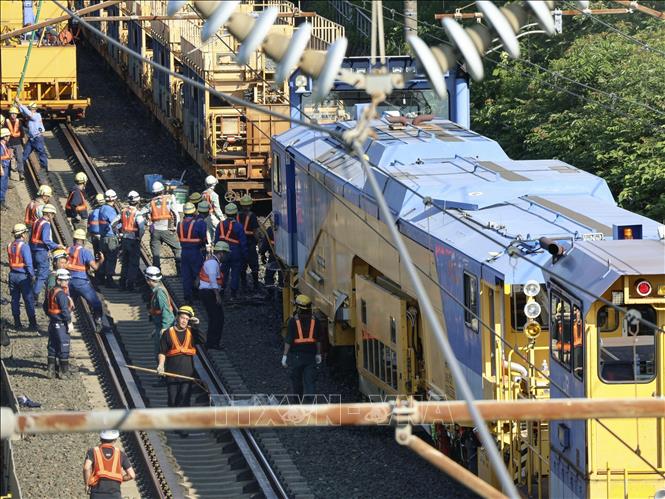 Hiện trường vụ tại nạn đường sắt trên tuyến Tokaido Shinkansen tại Gamagori, tỉnh Aichi, Nhật Bản, ngày 22/7/2024. Ảnh: Kyodo/TTXVN
