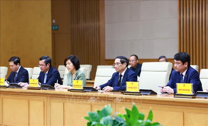 Prime Minister Pham Minh Chinh speaks at the reception. VNA Photo: Dương Giang