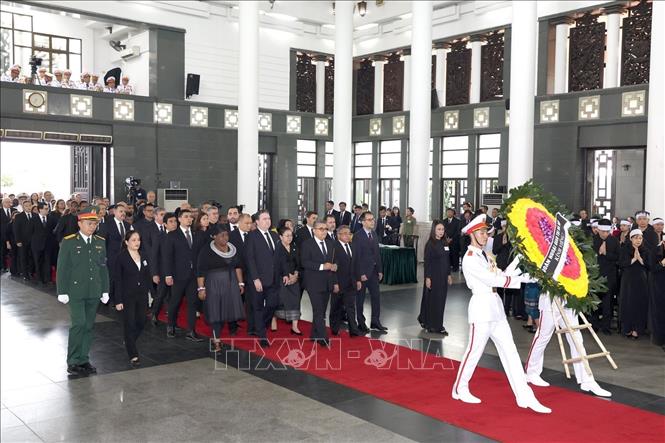 Đoàn Ngoại giao tại Hà Nội do Đại sứ Palestine Saadi Salama làm Trưởng đoàn, viếng Tổng Bí thư Nguyễn Phú Trọng. Ảnh: TTXVN
