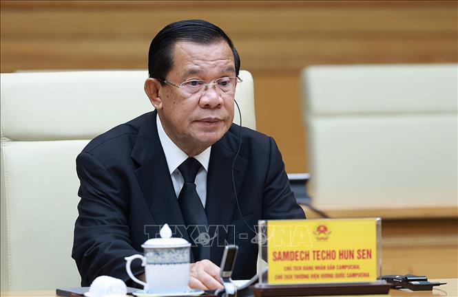 Chủ tịch Đảng Nhân dân Campuchia Samdech Hun Sen phát biểu. Ảnh: Dương Giang-TTXVN