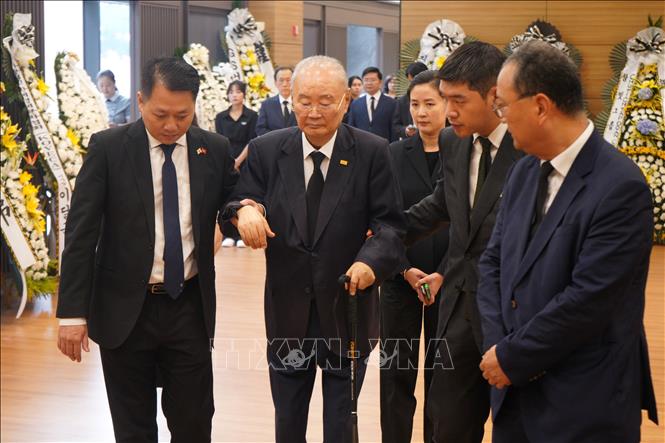 Tập đoàn Charmvit Group do ông Lee Dae Bong, chủ tịch tập đoàn (người thứ hai từ trái sang), đến viếng. Ảnh: Đức Thắng - P/v TTXVN tại Seoul 