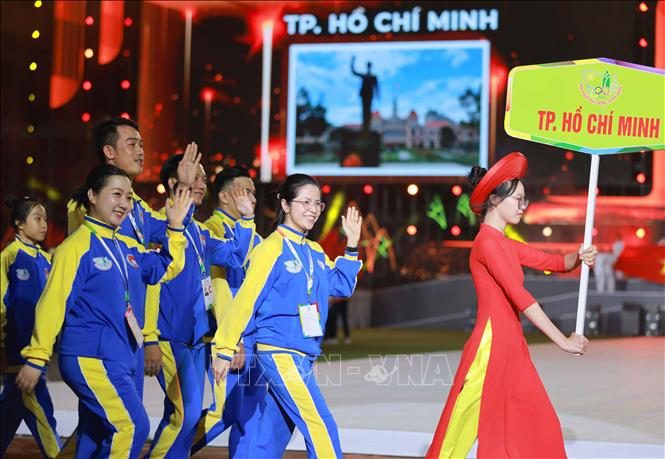 Đoàn TP.Hồ Chí Minh tham dự Hội khỏe Phù Đổng toàn quốc lần thứ 10. Ảnh: Thanh Tùng - TTXVN
