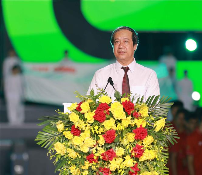 Bộ trưởng Bộ Giáo dục và Đào tạo Nguyễn Kim Sơn phát biểu. Ảnh: Thanh Tùng - TTXVN