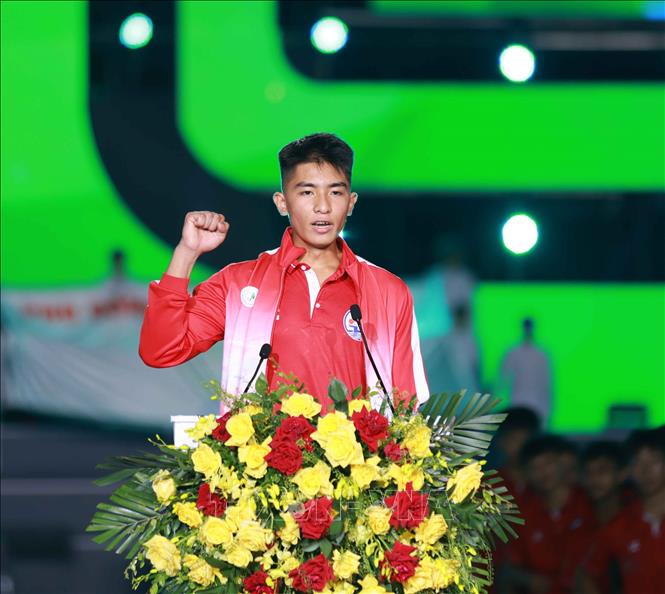 Đại diện học sinh tham gia Hội khỏe tuyên thệ. Ảnh: Thanh Tùng - TTXVN