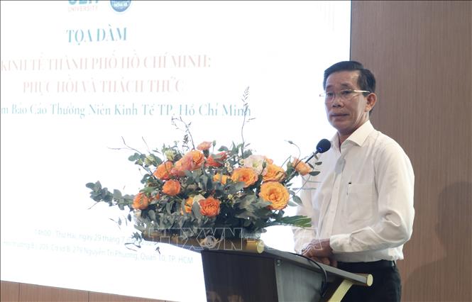 Giáo sư Tiến sĩ Sử Đình Thành, Giám đốc Trường Đại học Kinh tế Thành phố Hồ Chí Minh phát biểu tại toạ đàm. Ảnh: Xuân Anh -TTXVN