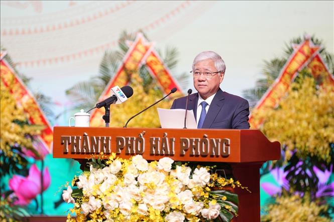 Đồng chí Đỗ Văn Chiến, Ủy viên Bộ Chính trị, Bí thư Trung ương Đảng, Chủ tịch Ủy ban Trung ương MTTQ Việt Nam phát biểu chỉ đạo tại Đại hội. Ảnh: Minh Thu-TTXVN