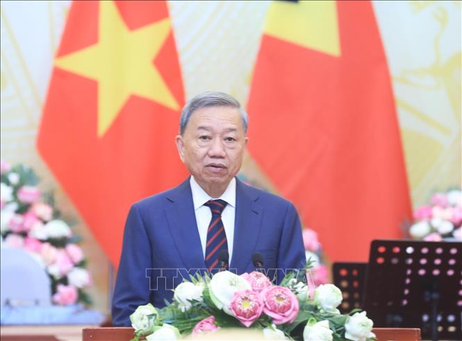 President To Lam speaks at the banquet. VNA Photo: Lâm Khánh