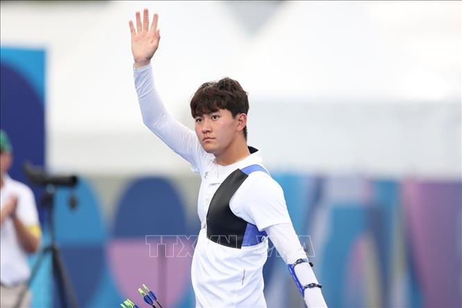 Cung thủ Kim Je Deok mới 20 tuổi nhưng đã có 2 HCV đồng đội và đôi nam nữ ở Olympic Tokyo 2020. Ảnh: Hoàng Linh-TTXVN
