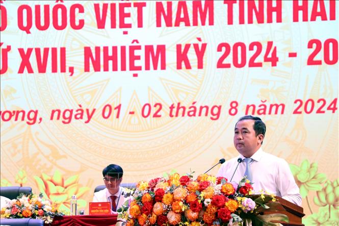 Bí thư Tỉnh ủy Hải Dương Trần Đức Thắng phát biểu tại đại hội. Ảnh: Mạnh Tú - TTXVN