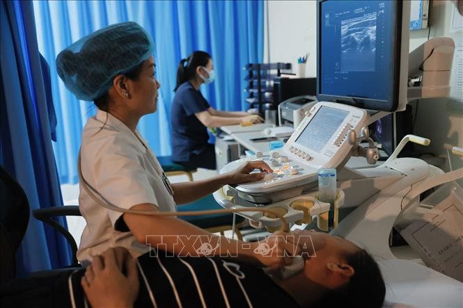 Phòng siêu âm được bố trí tại tầng 2 của toà nhà K1, bệnh viện Bạch Mai. Ảnh: Minh Quyết - TTXVN