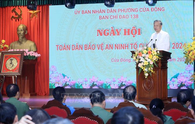 President To Lam speaks at the All People’s Security Safeguard Festival held in Cua Dong ward, Hoan Kiem district in Hanoi on August 2. VNA Photo: Lâm Khánh