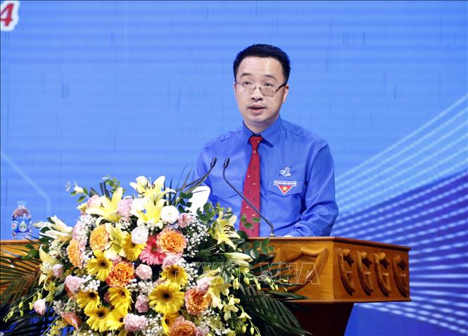 Anh Nguyễn Tường Lâm, Bí thư Trung ương Đoàn, Phó Chủ tịch Trung ương Hội LHTN Việt Nam phát biểu tại đại hội. Ảnh: Đồng Thúy-TTXVN 