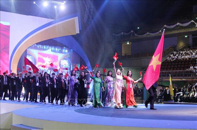 Đoàn Việt Nam tham dự Kỳ thi Tay nghề ASEAN lần thứ 12 ở Bangkok (Thái Lan), từ 31/8 – 4/9/2018. Ảnh: TTXVN phát