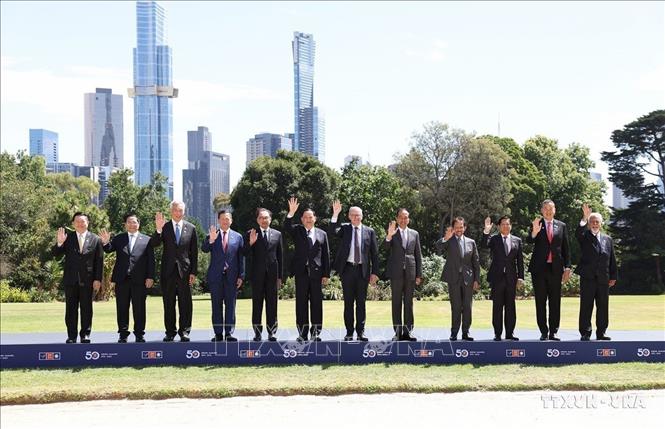 Thủ tướng Australia Anthony Albanese cùng các Trưởng đoàn và Tổng thư ký ASEAN tham dự Phiên họp hẹp Hội nghị Cấp cao đặc biệt kỷ niệm 50 năm quan hệ ASEAN – Australia (Melbourne, 6/3/2024). Ảnh: Dương Giang-TTXVN 