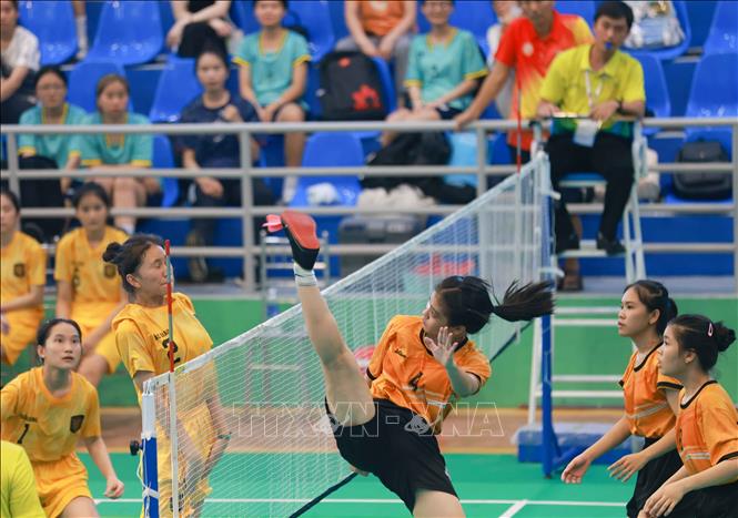Nhà thi đấu huyện Thủy Nguyên (Hải Phòng) là nơi diễn ra các nội dung thi đấu môn đá cầu, trong khuôn khổ Hội khỏe Phù Đổng toàn quốc lần thứ X. Ảnh: Thanh Tùng - TTXVN