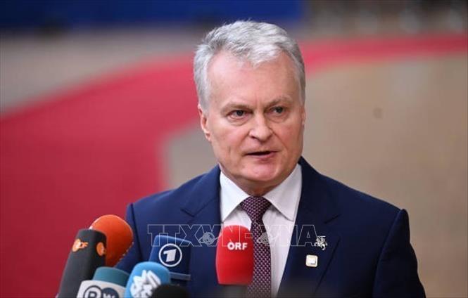 Tổng thống Litva Gitanas Nauseda phát biểu trong cuộc họp báo ở Brussels, Bỉ ngày 21/3/2024. Ảnh: Gettty Images/TTXVN