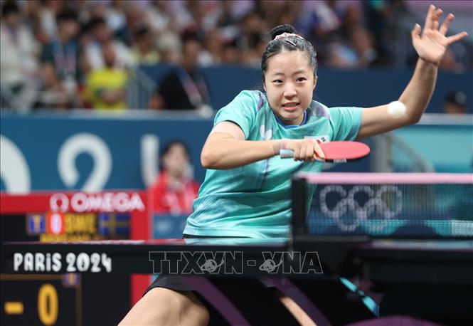Shin Yu-bin là người trẻ nhất trong 3 VĐV tham dự nội dung đồng đội nữ của đội tuyển Hàn Quốc. Ảnh: Hoàng Linh- PvTTXVN tại Paris, Pháp
