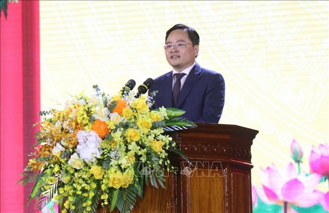 Bí thư Tỉnh ủy Bắc Ninh Nguyễn Anh Tuấn phát biểu tại lễ kỷ niệm. Ảnh: Thanh Thương - TTXVN